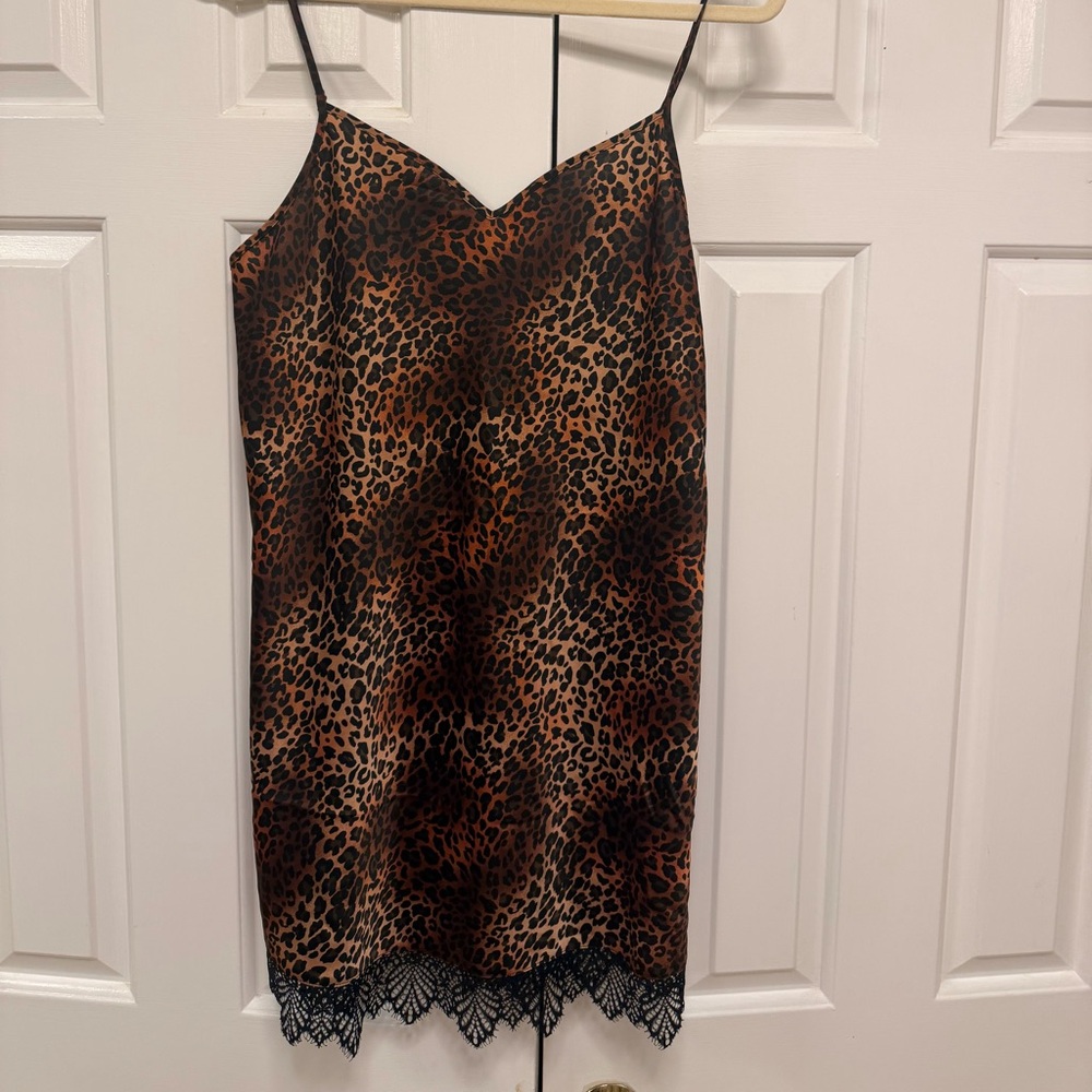 INC Lace Trim Chemise Nightgown Leopard